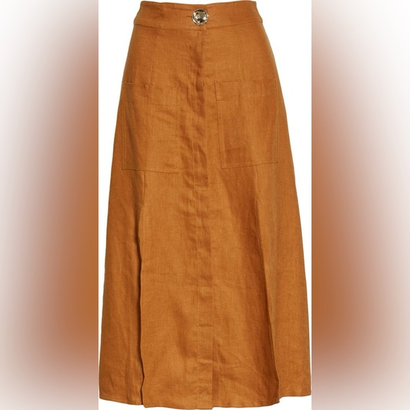 Nicholas Masala 100% linen midi skirt in saffron spring summer - Picture 7 of 8